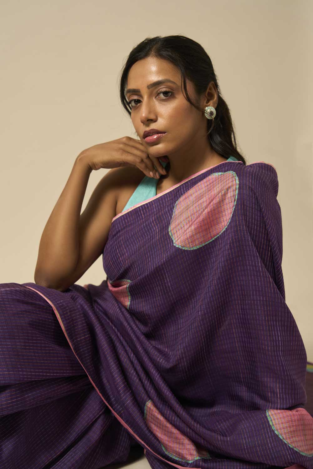 Kesar Purple Kanchi Silk Hand Blockprinted Saree