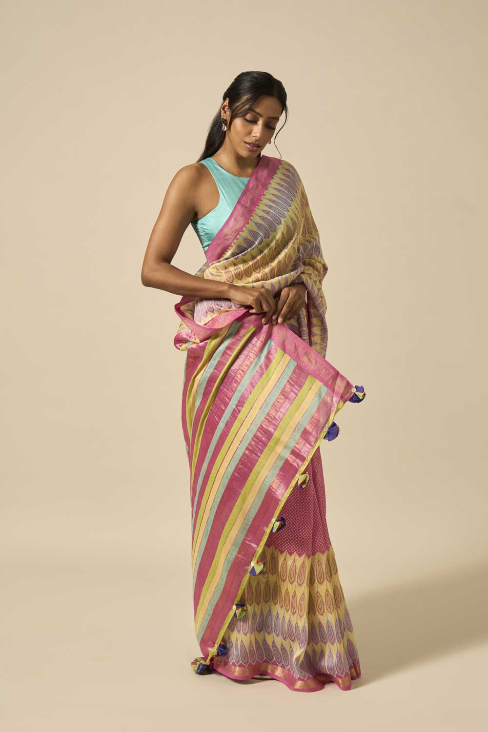 Kali Pink Maheshwari Silk Hand Block Printed Saree