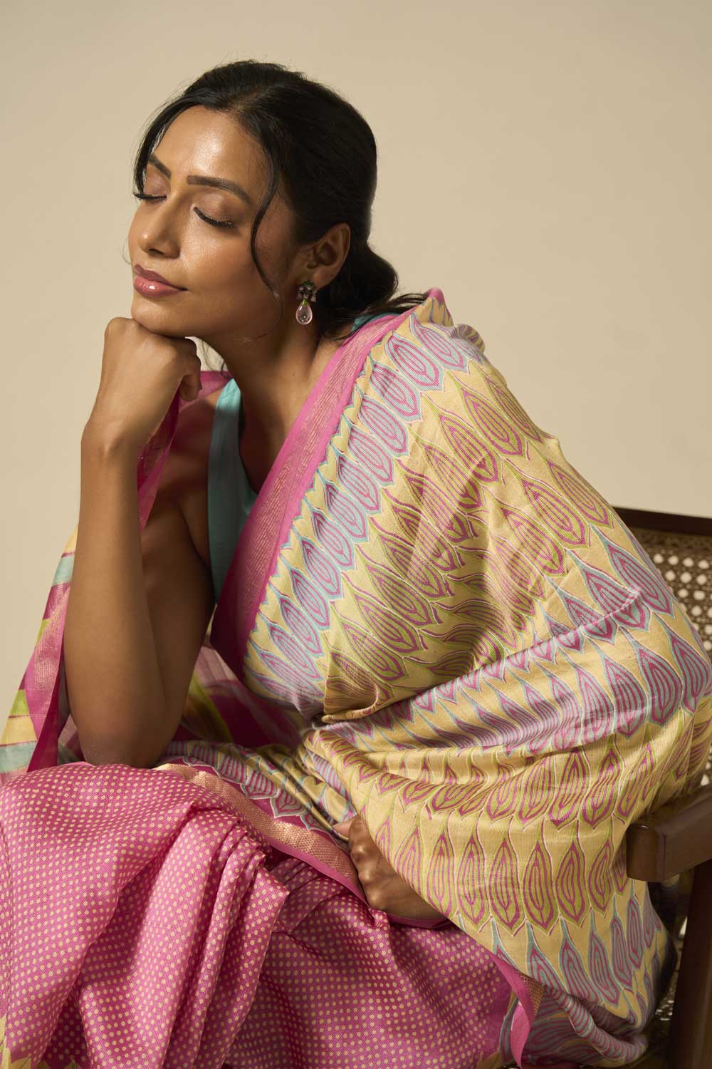 Kali Pink Maheshwari Silk Hand Block Printed Saree
