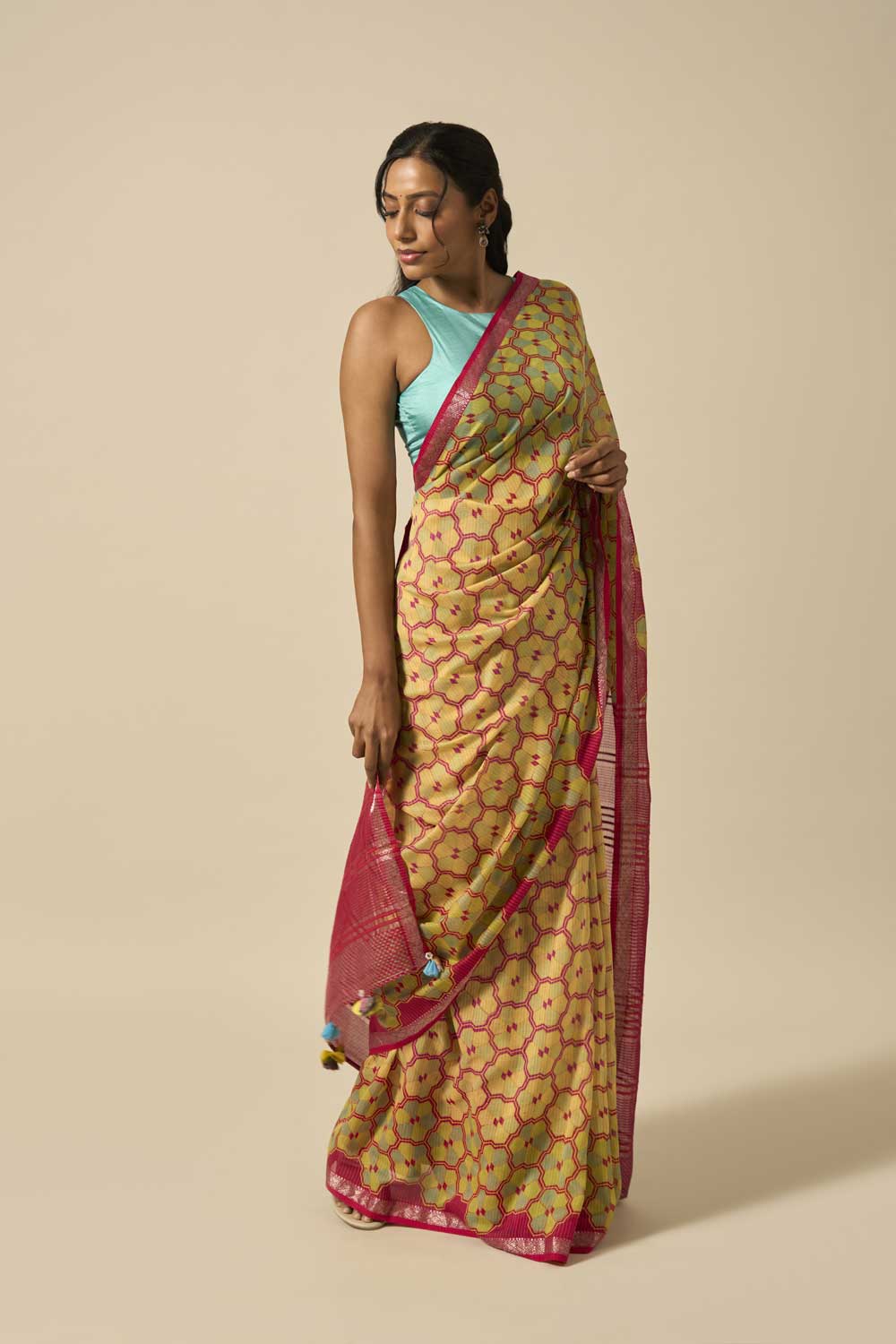 Vrinda RED Maheshwari Silk Hand Block Printed Saree