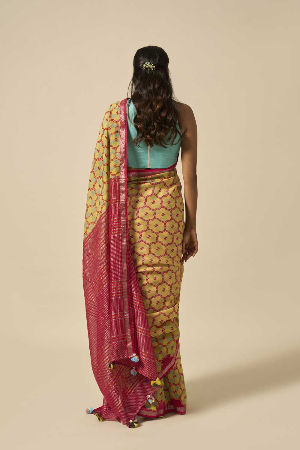 Vrinda RED Maheshwari Silk Hand Block Printed Saree