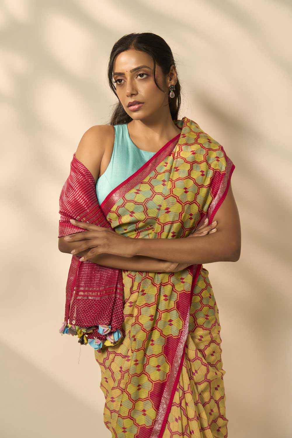 Vrinda RED Maheshwari Silk Hand Block Printed Saree