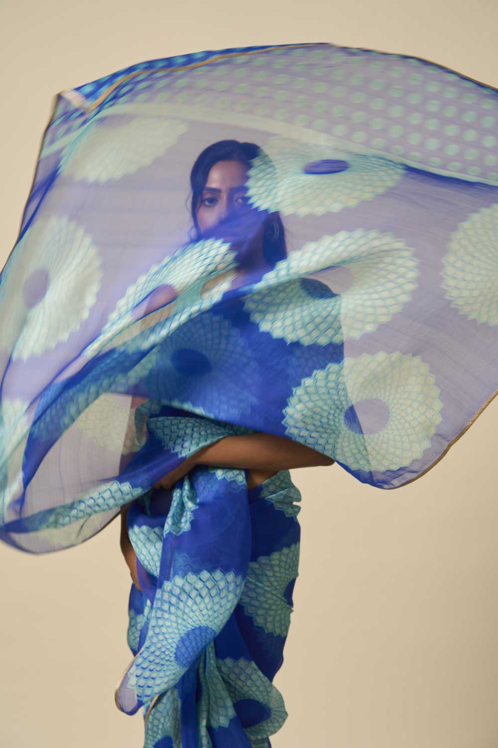 RAAG BLUE KATAAN SILK HAND BLOCKPRINTED SAREE