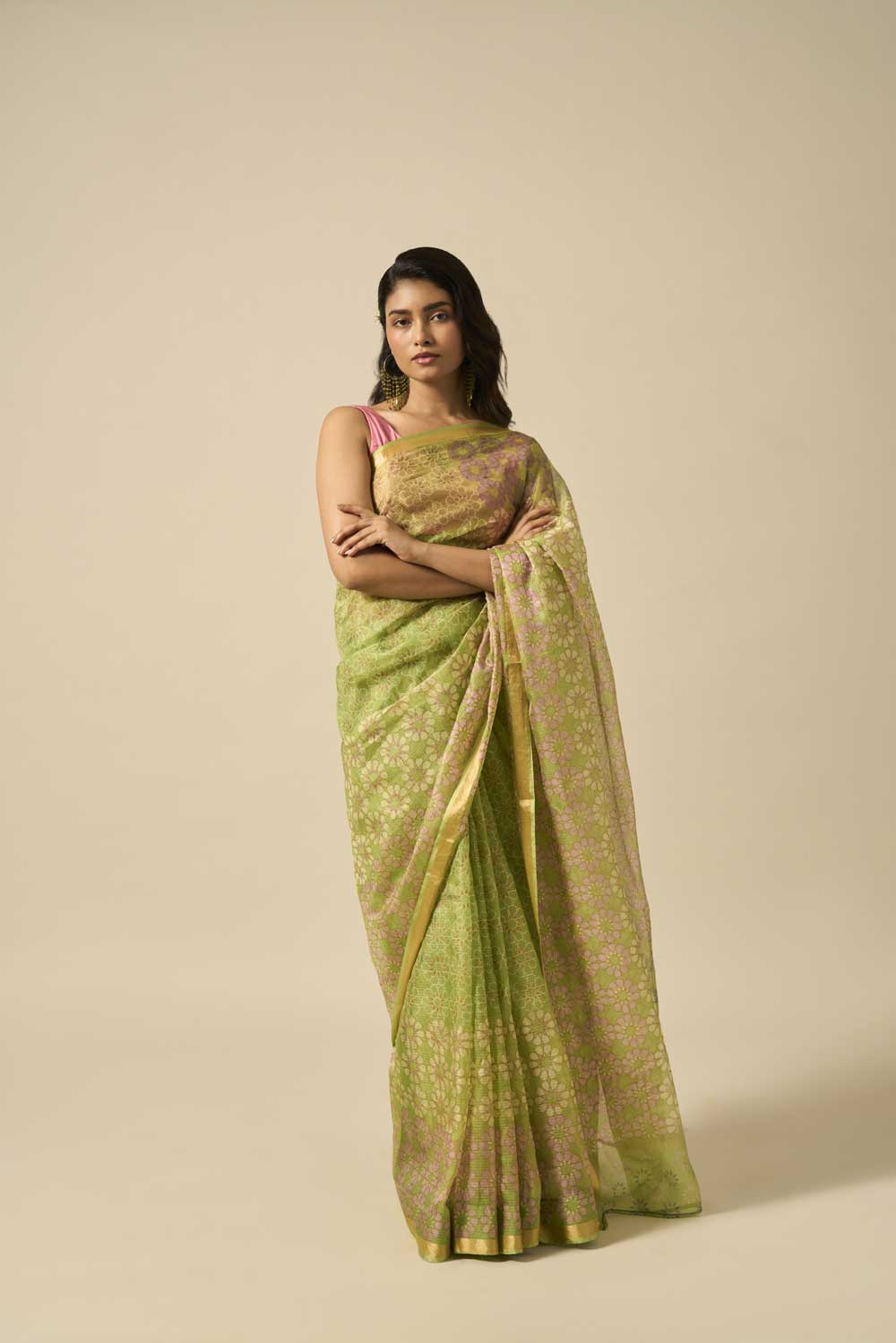 Juhi green kota silk hand block printed saree