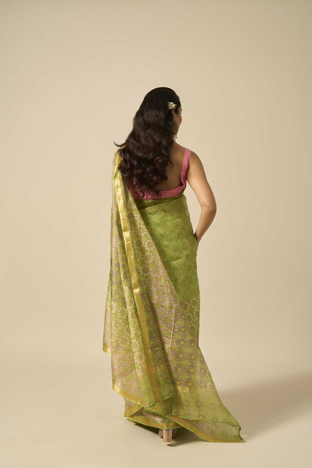 Juhi green kota silk hand block printed saree