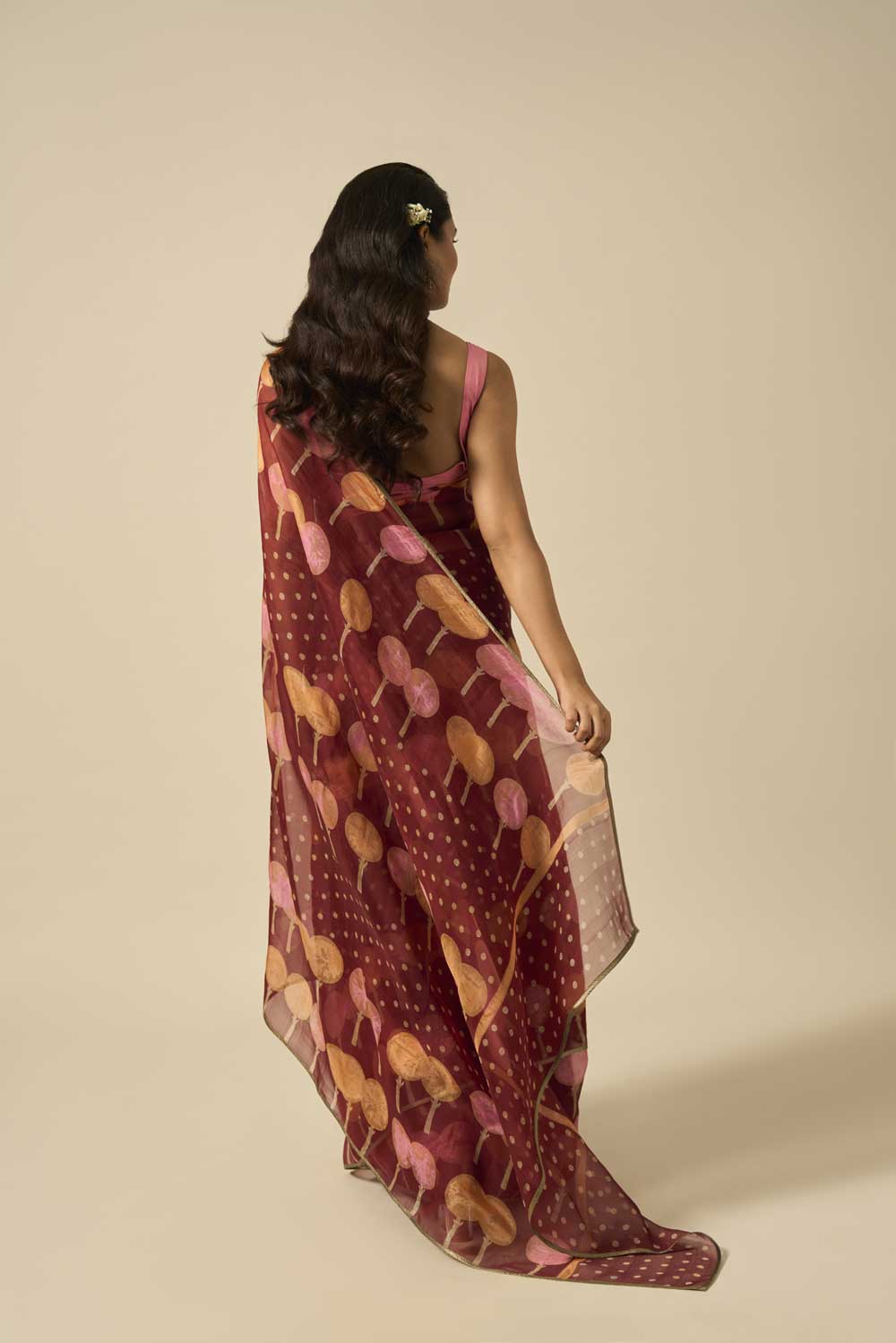 RESHAM BROWN KATAAN SILK HAND BLOCKPRINTED SAREE