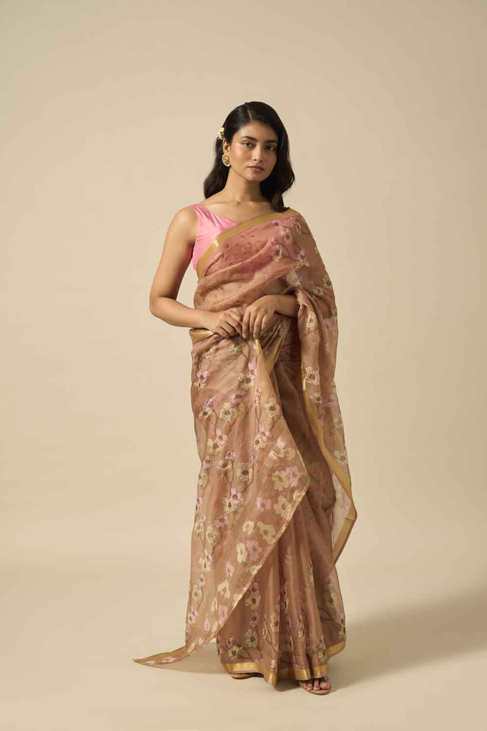 Bela Beige Kota Silk Hand Block Printed Saree