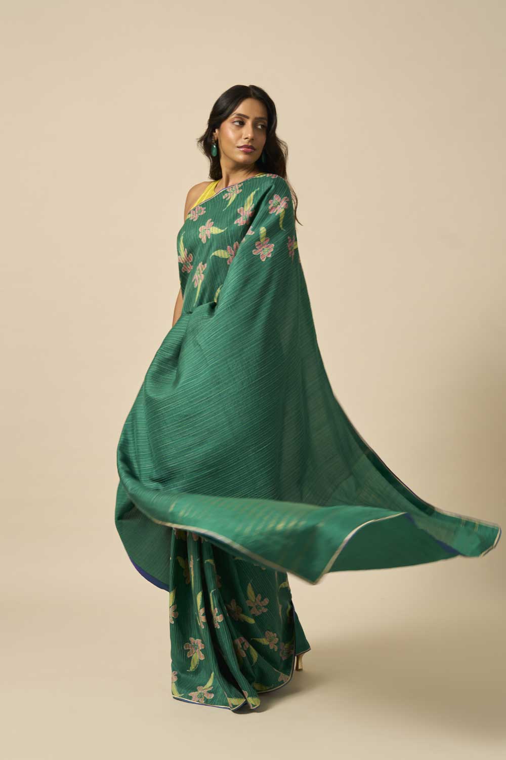 Bela Green Kanchi Silk Hand Blockprinted Saree