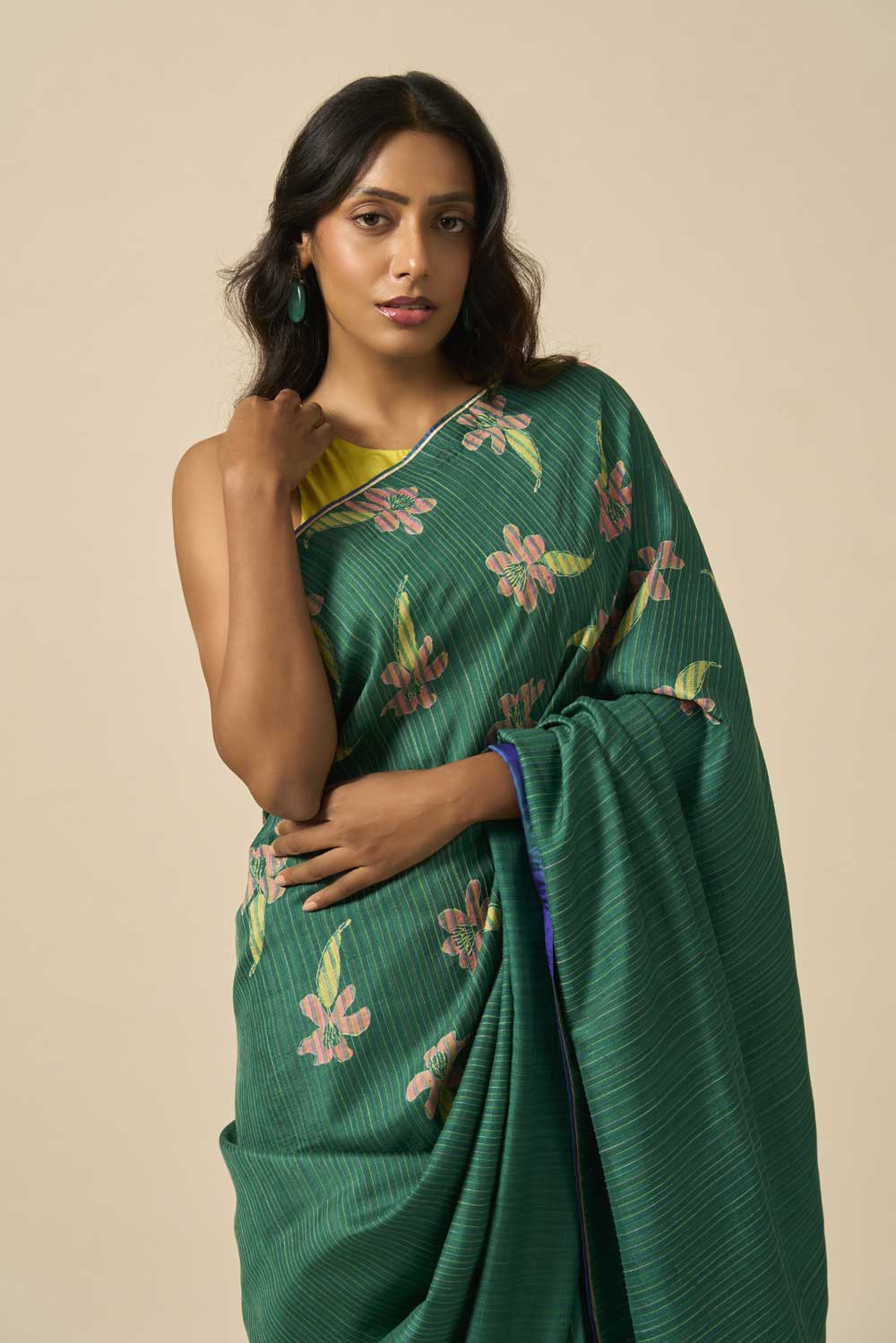 Bela Green Kanchi Silk Hand Blockprinted Saree