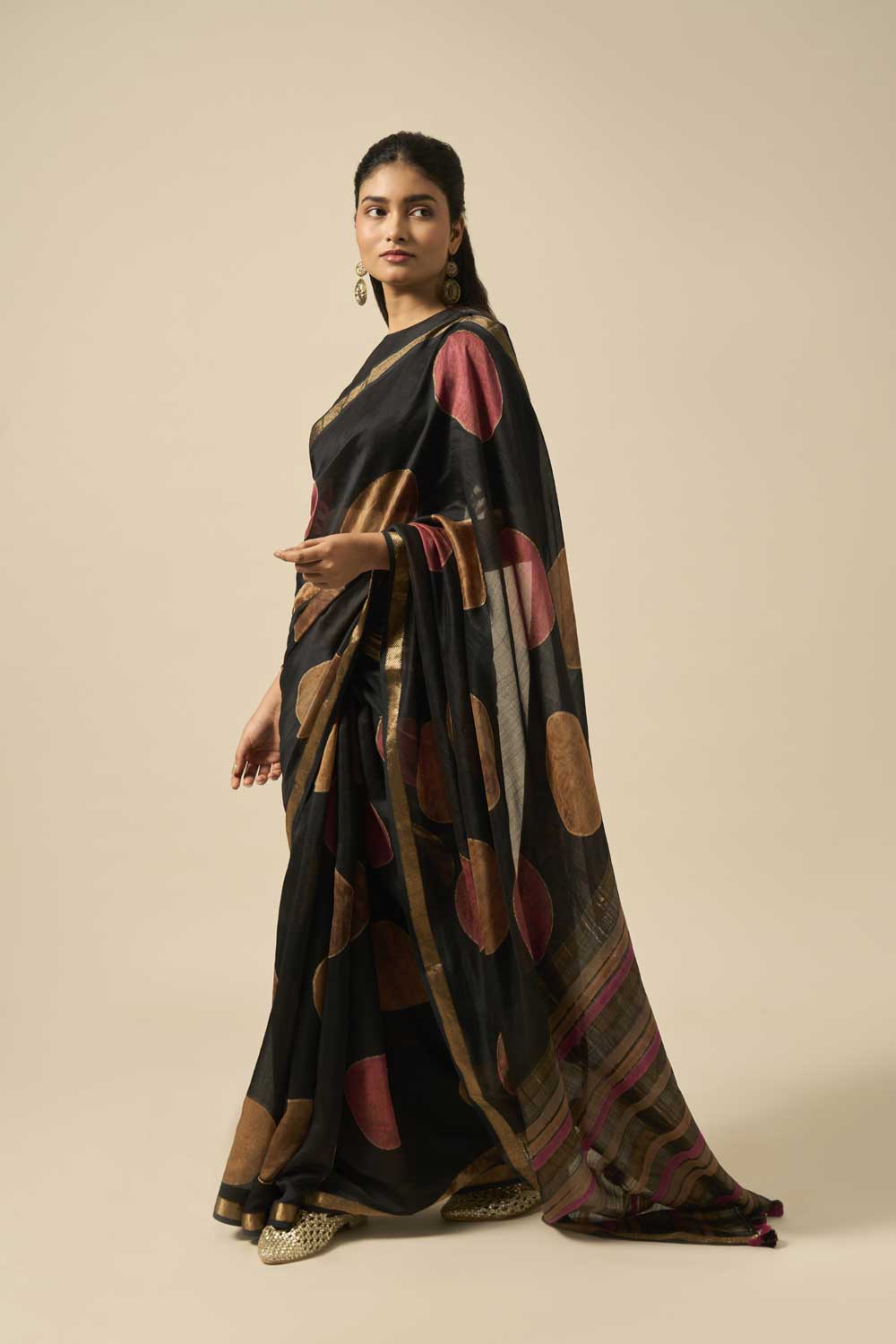 Teesta black  Maheshwari Silk Hand Block Printed Saree