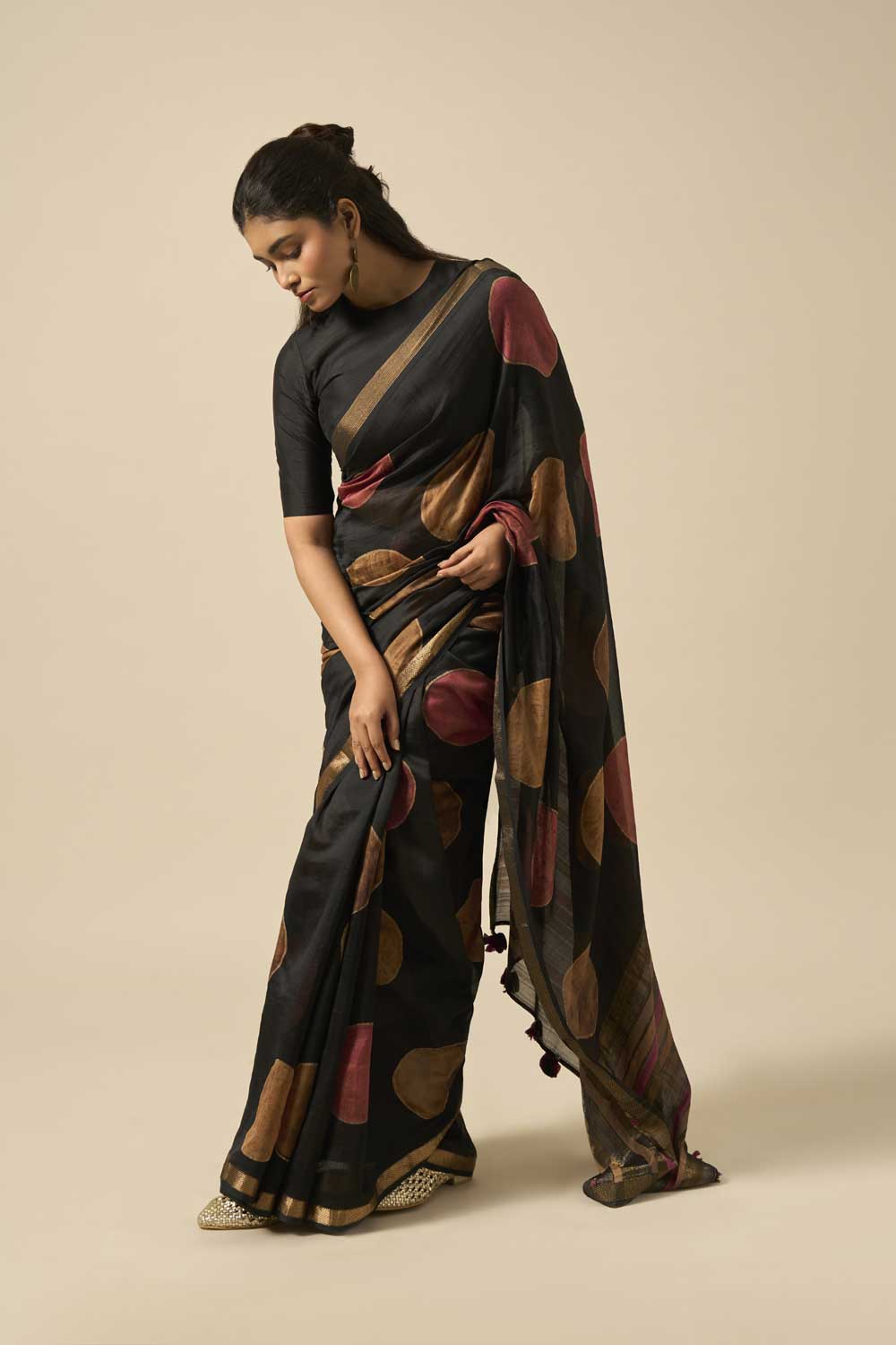 Teesta black  Maheshwari Silk Hand Block Printed Saree