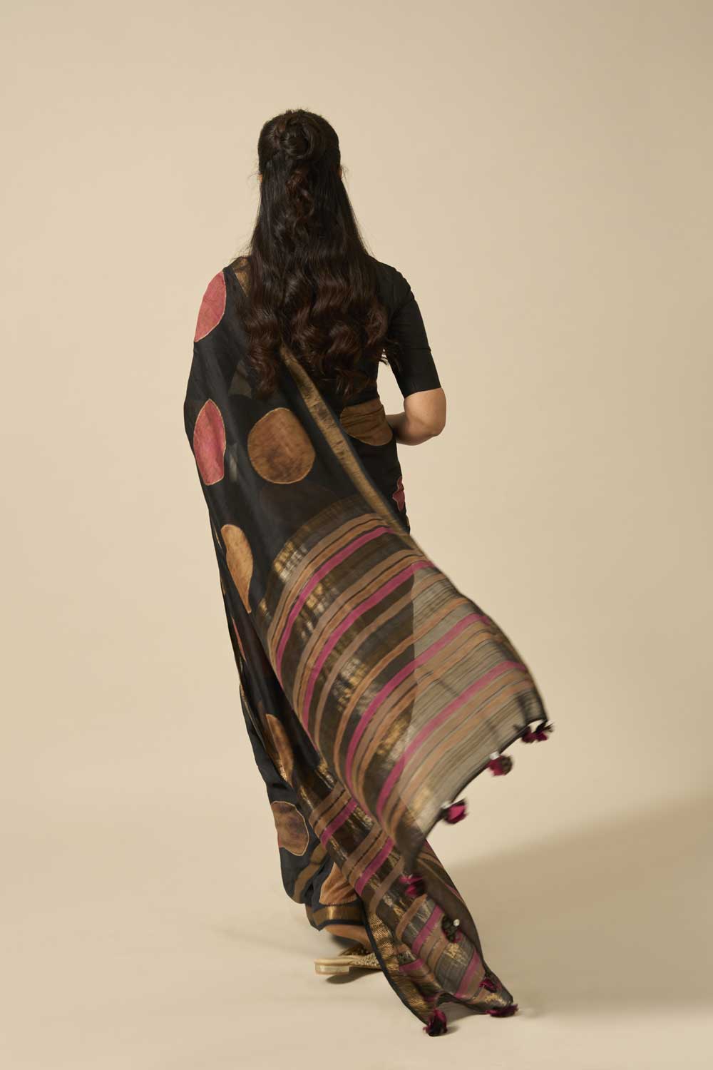 Teesta black  Maheshwari Silk Hand Block Printed Saree