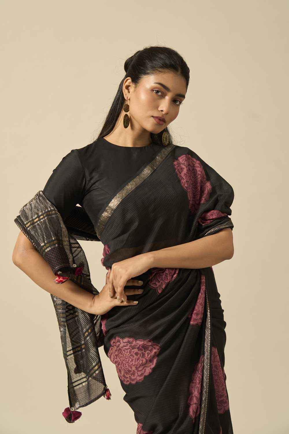 Shipra BLACK  Maheshwari Silk Hand Block Printed Saree