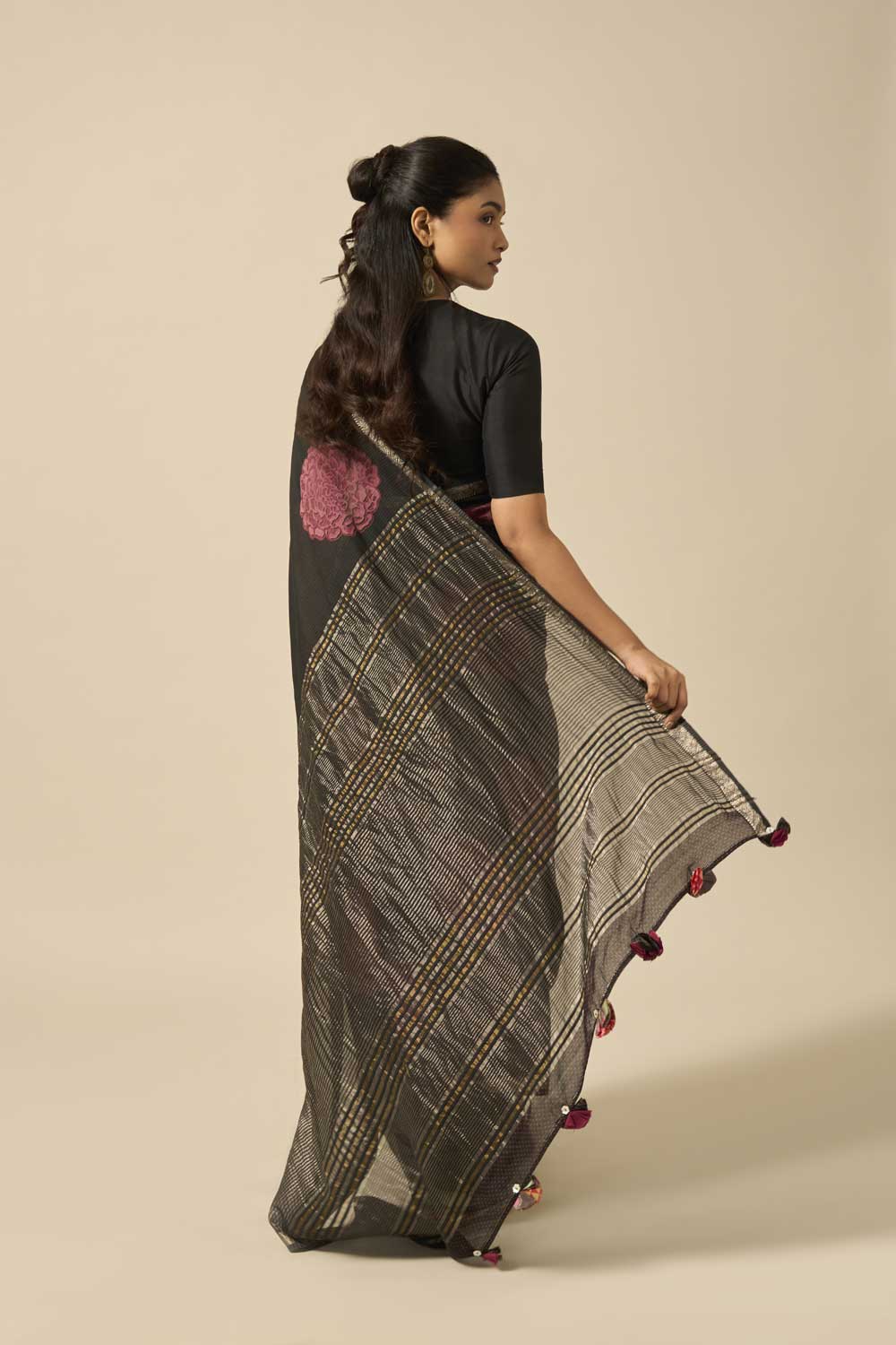 Shipra BLACK  Maheshwari Silk Hand Block Printed Saree