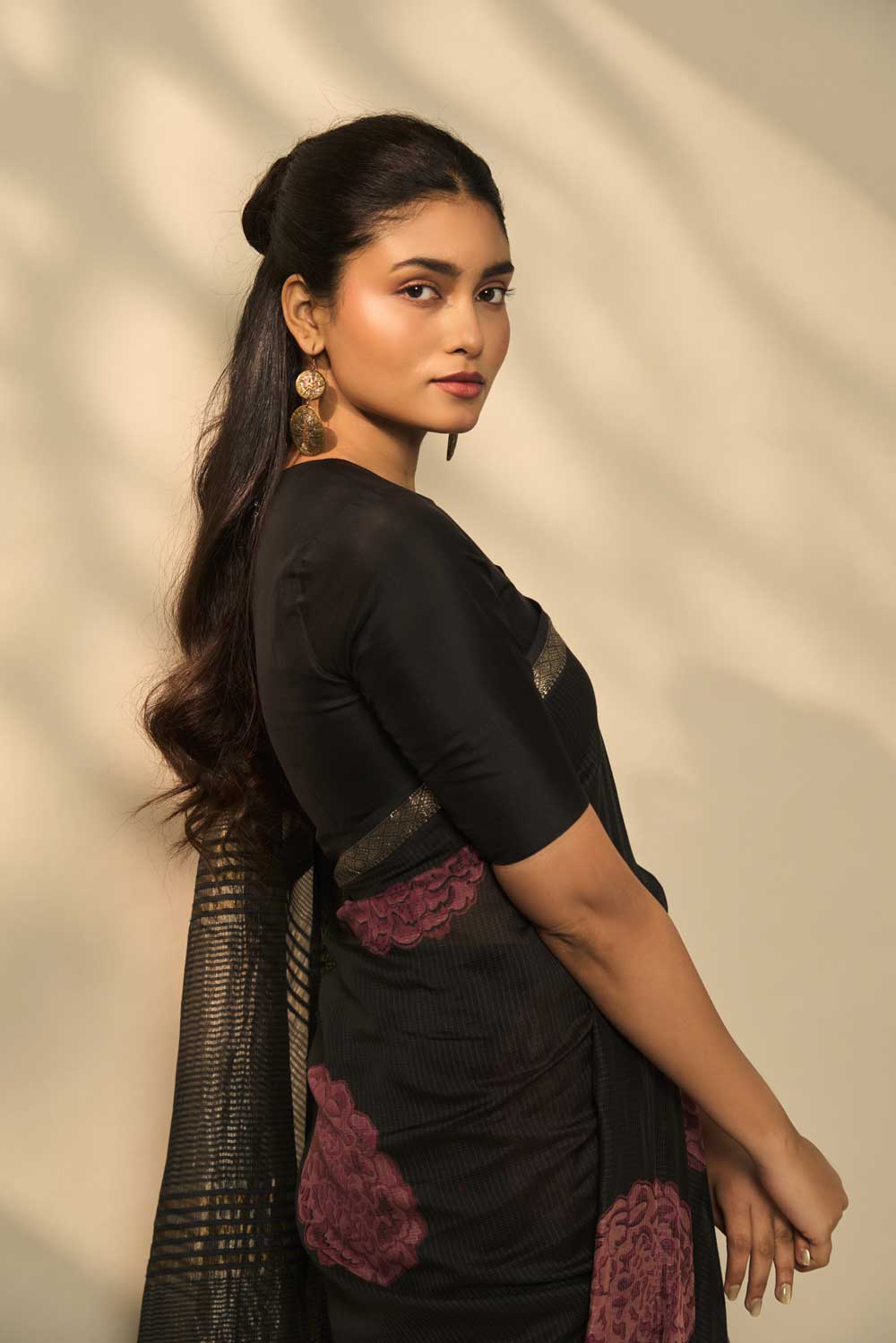 Shipra BLACK  Maheshwari Silk Hand Block Printed Saree