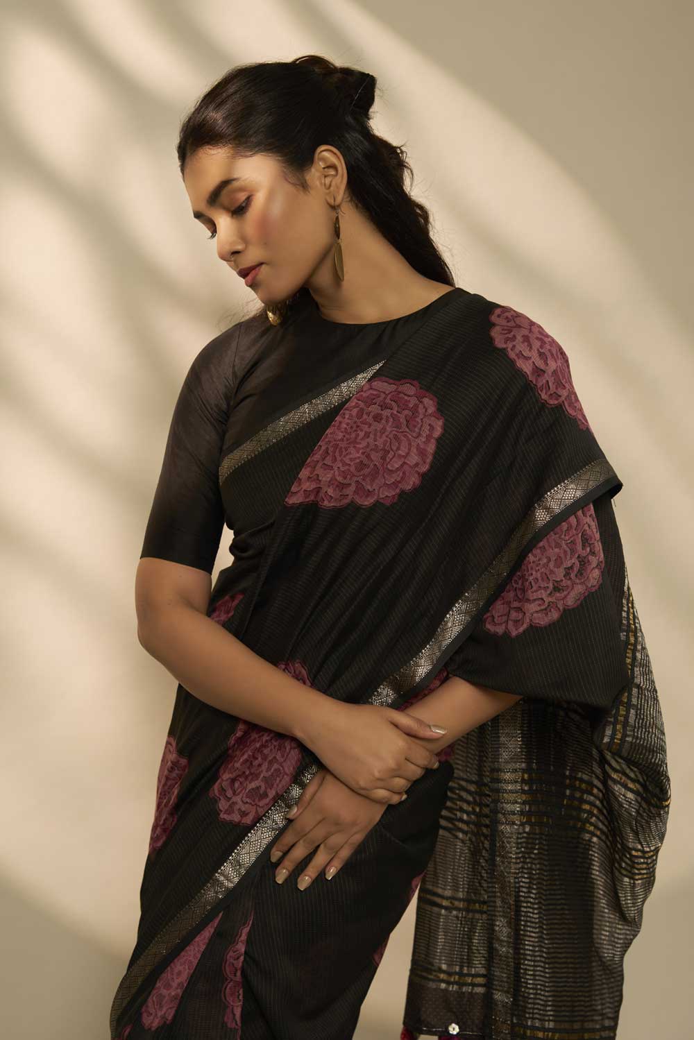 Shipra BLACK  Maheshwari Silk Hand Block Printed Saree