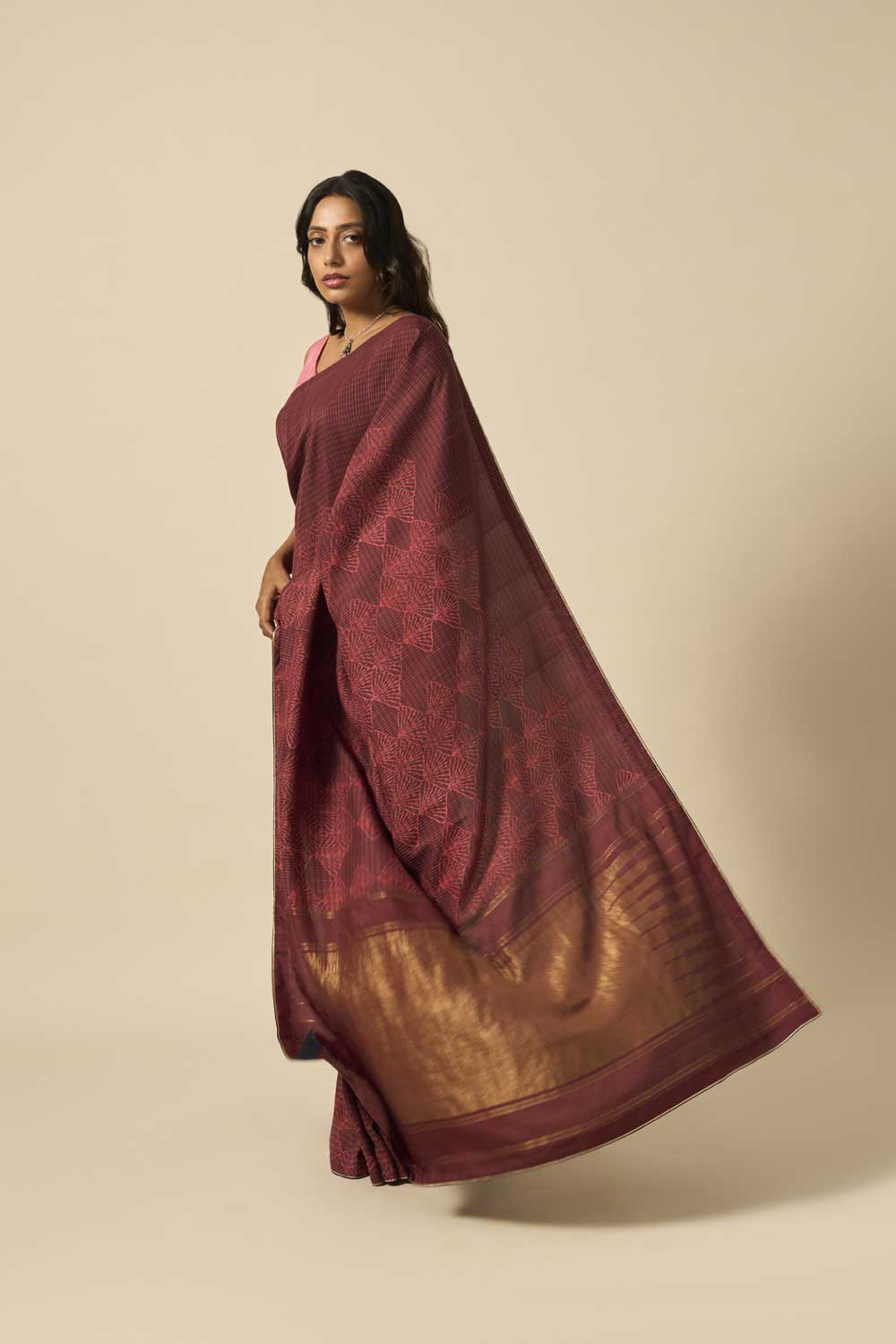 Champa Brown Kanchi Silk Hand Blockprinted Saree