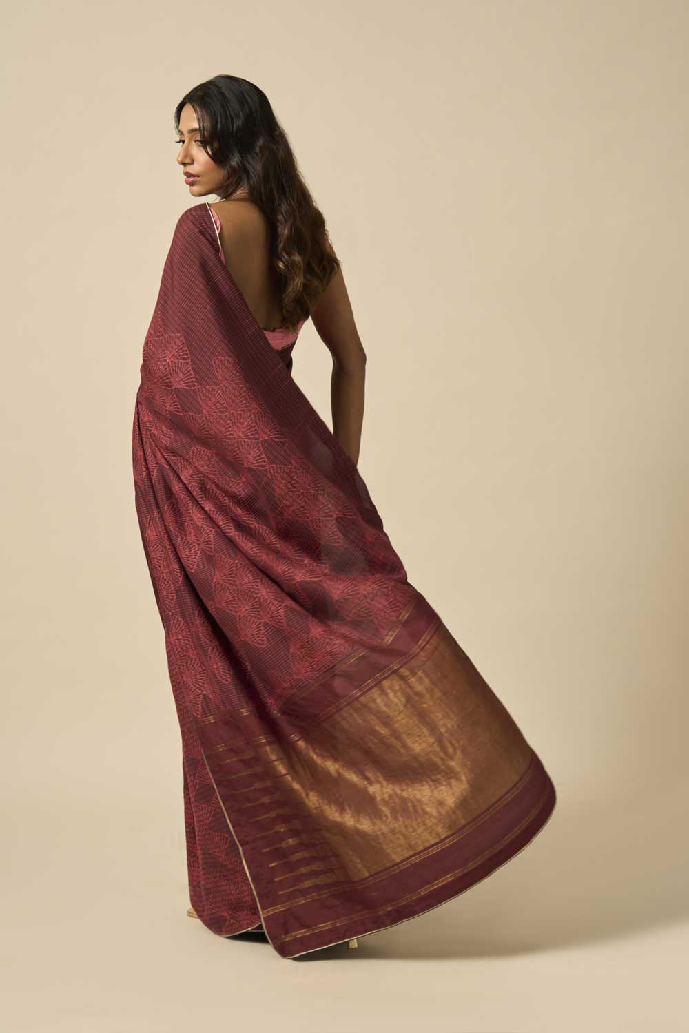 Champa Brown Kanchi Silk Hand Blockprinted Saree