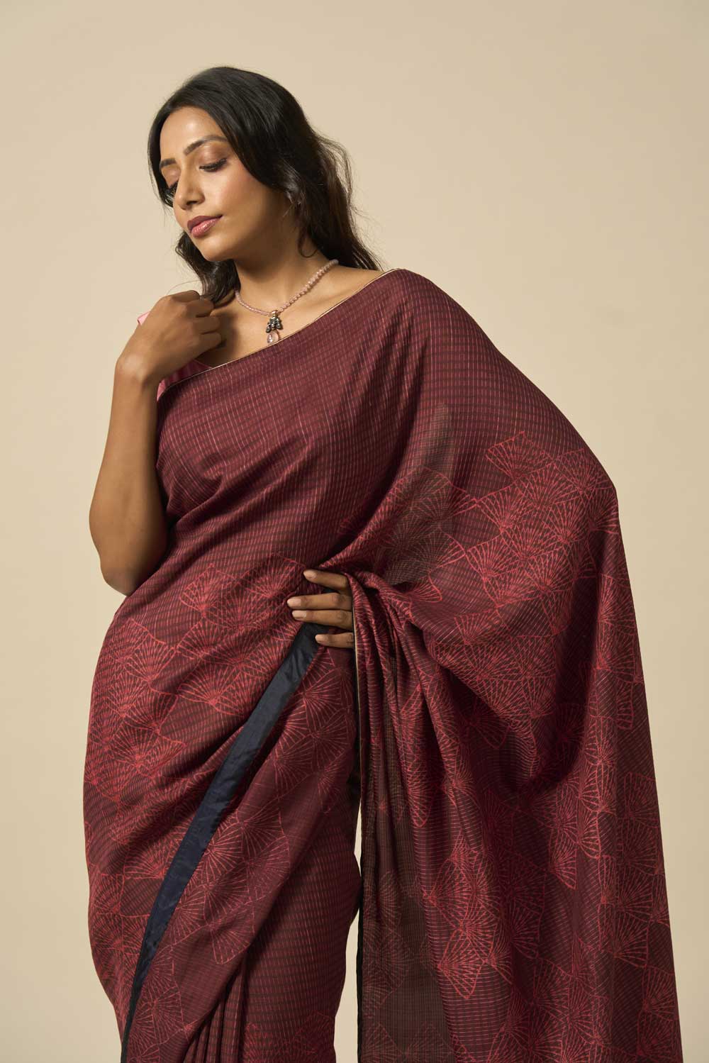 Champa Brown Kanchi Silk Hand Blockprinted Saree