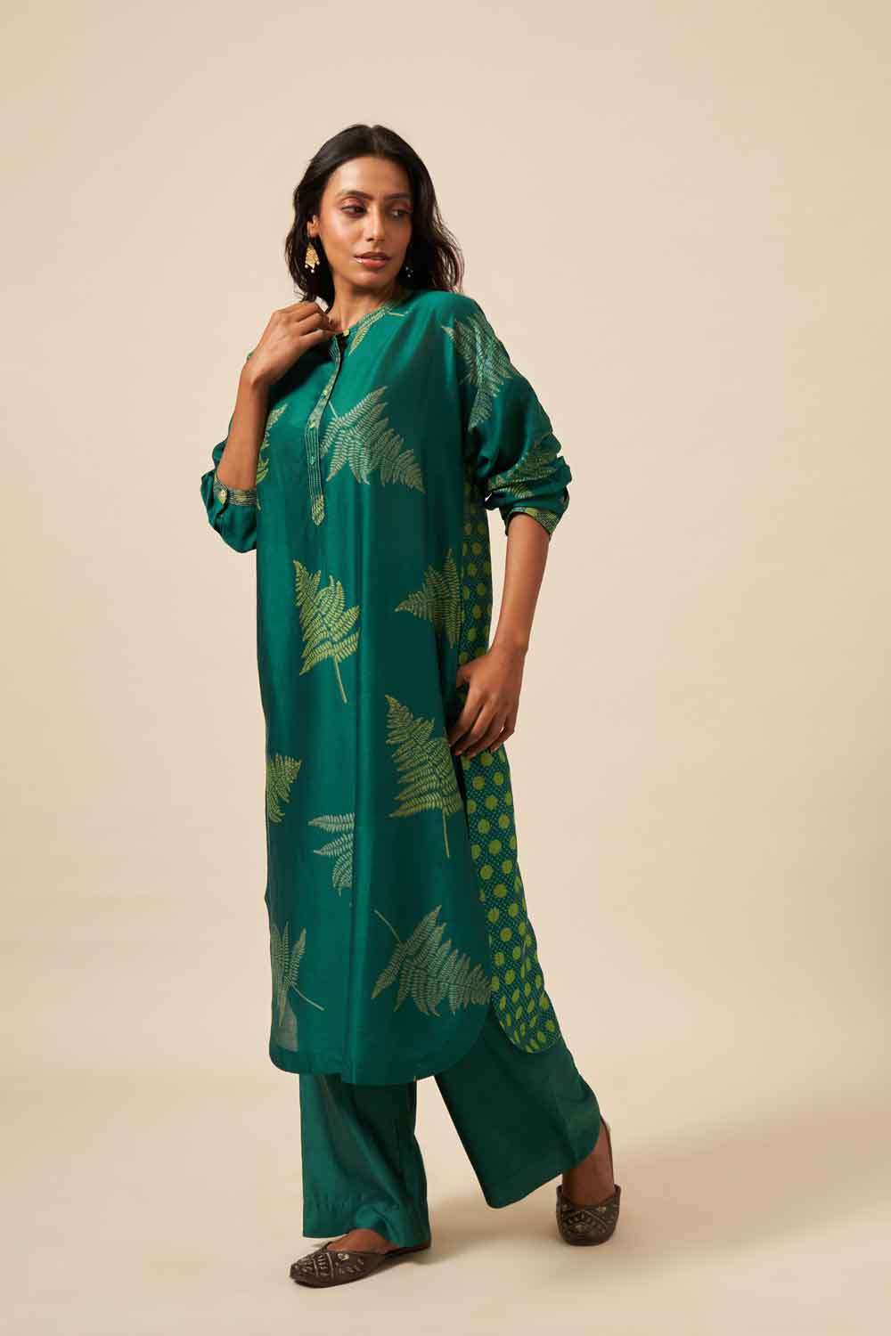 Disha Green Chanderi Hand Block Printed Co-ord Set