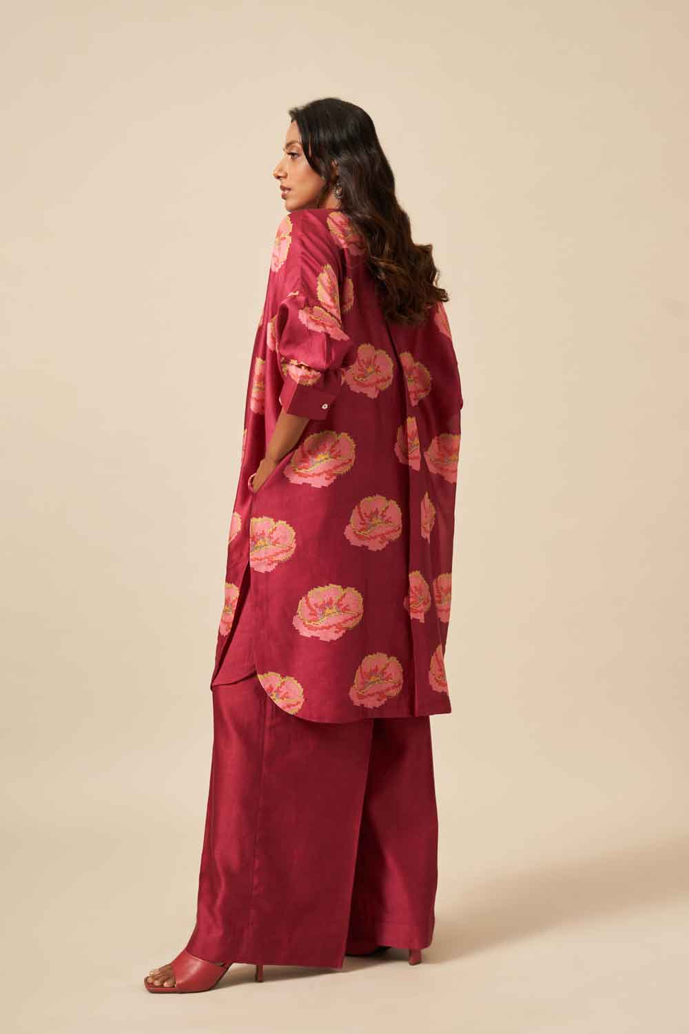 Megha Wine chanderi hand blockprinted Co-ord set