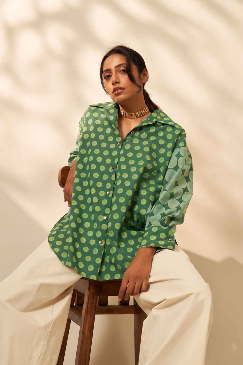Meha Green cotton Hand Blockprinted shirt