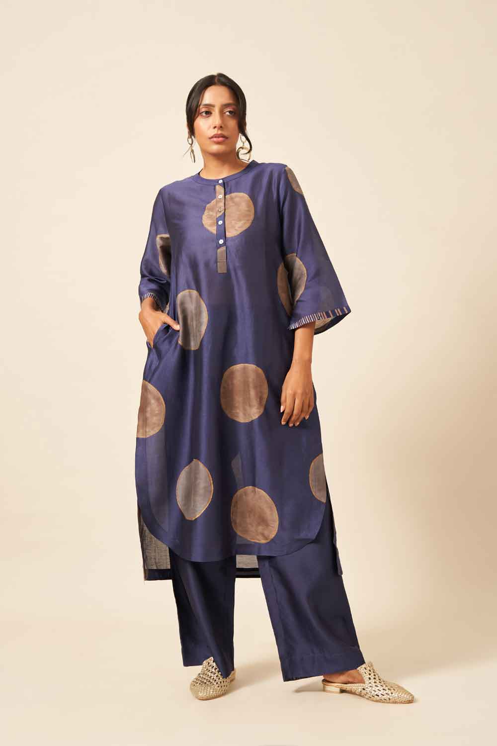 Nitya Indigo chanderi hand blockprinted Co-ord set
