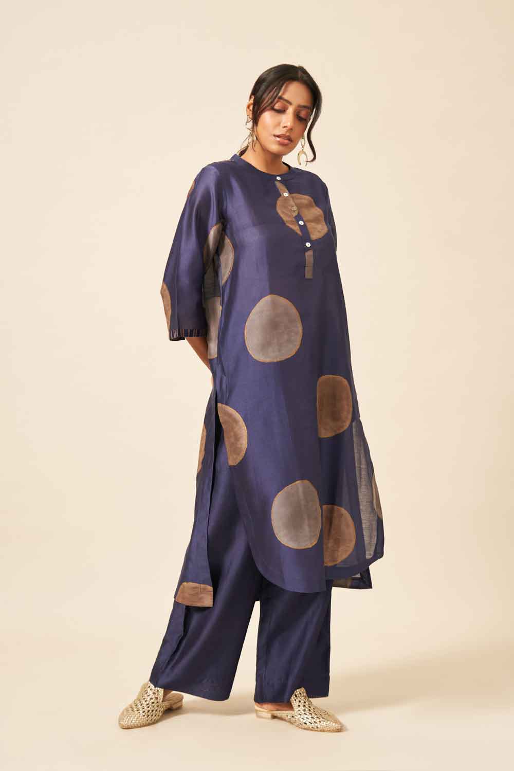 Nitya Indigo chanderi hand blockprinted Co-ord set