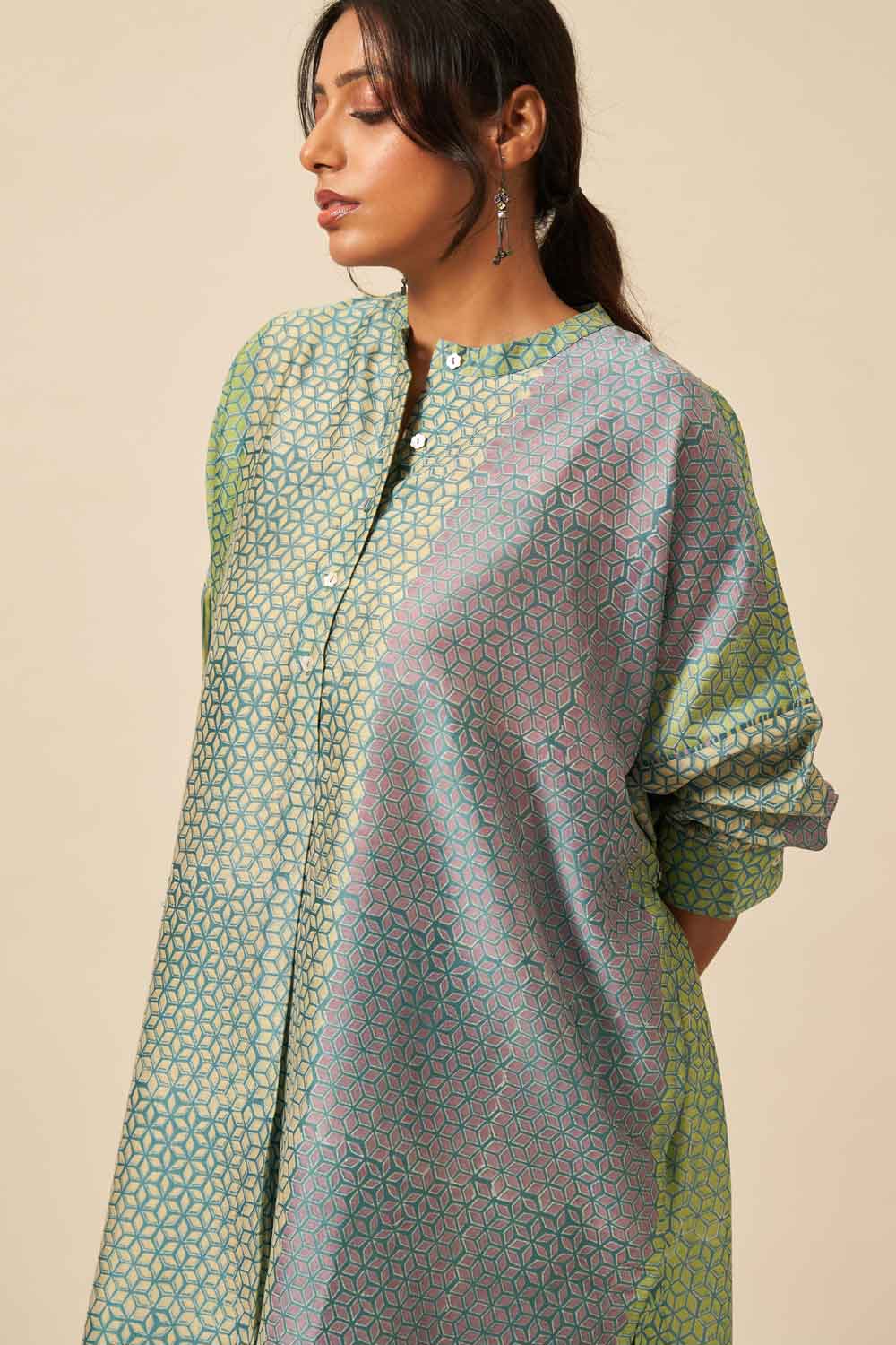 Garima Teal chanderi hand blockprinted Co-ord set
