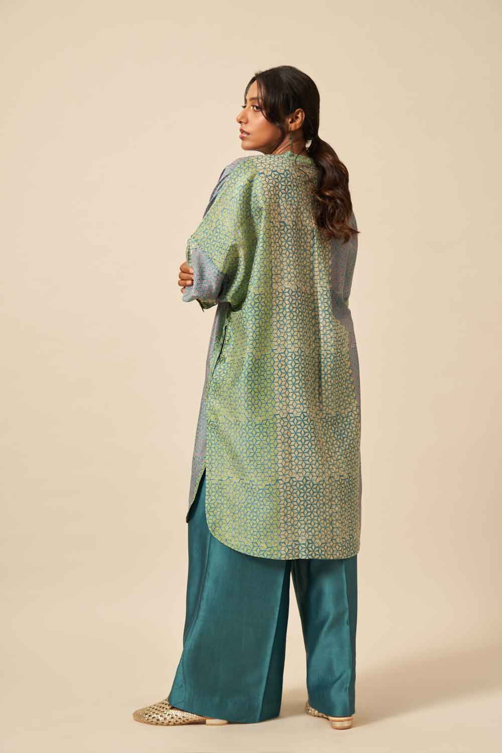 Garima Teal chanderi hand blockprinted Co-ord set