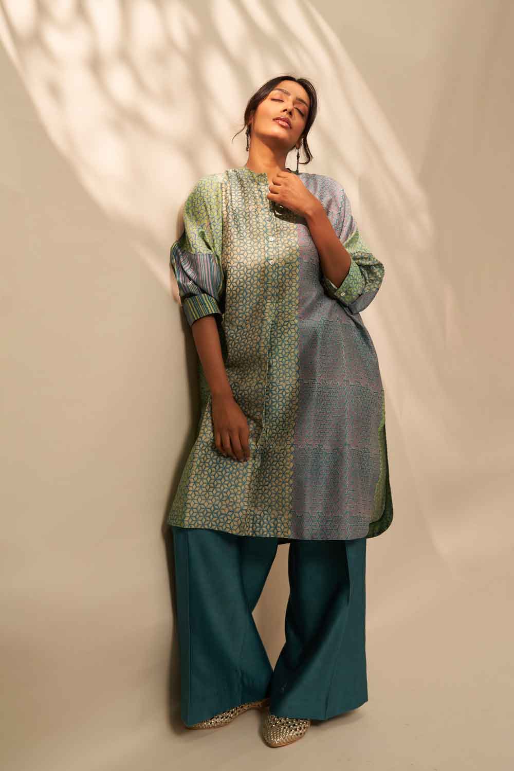 Garima Teal chanderi hand blockprinted Co-ord set