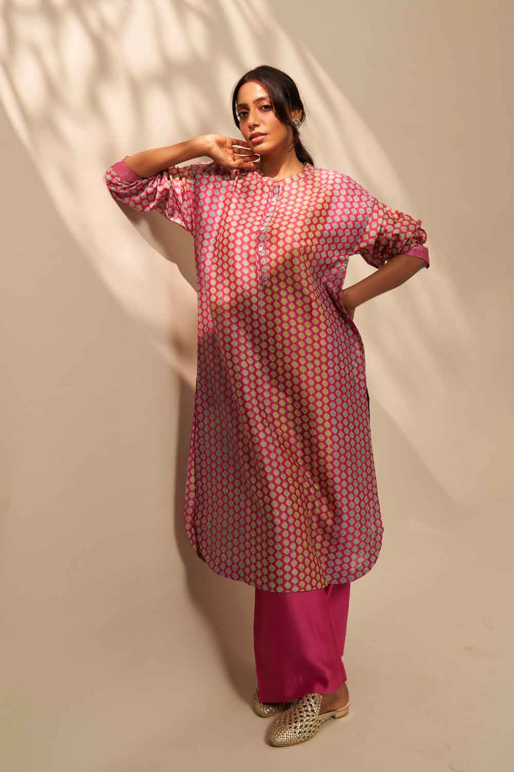 Payal Pink chanderi hand blockprinted Co-ord set