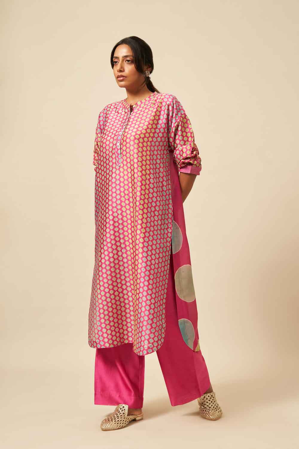 Payal Pink chanderi hand blockprinted Co-ord set