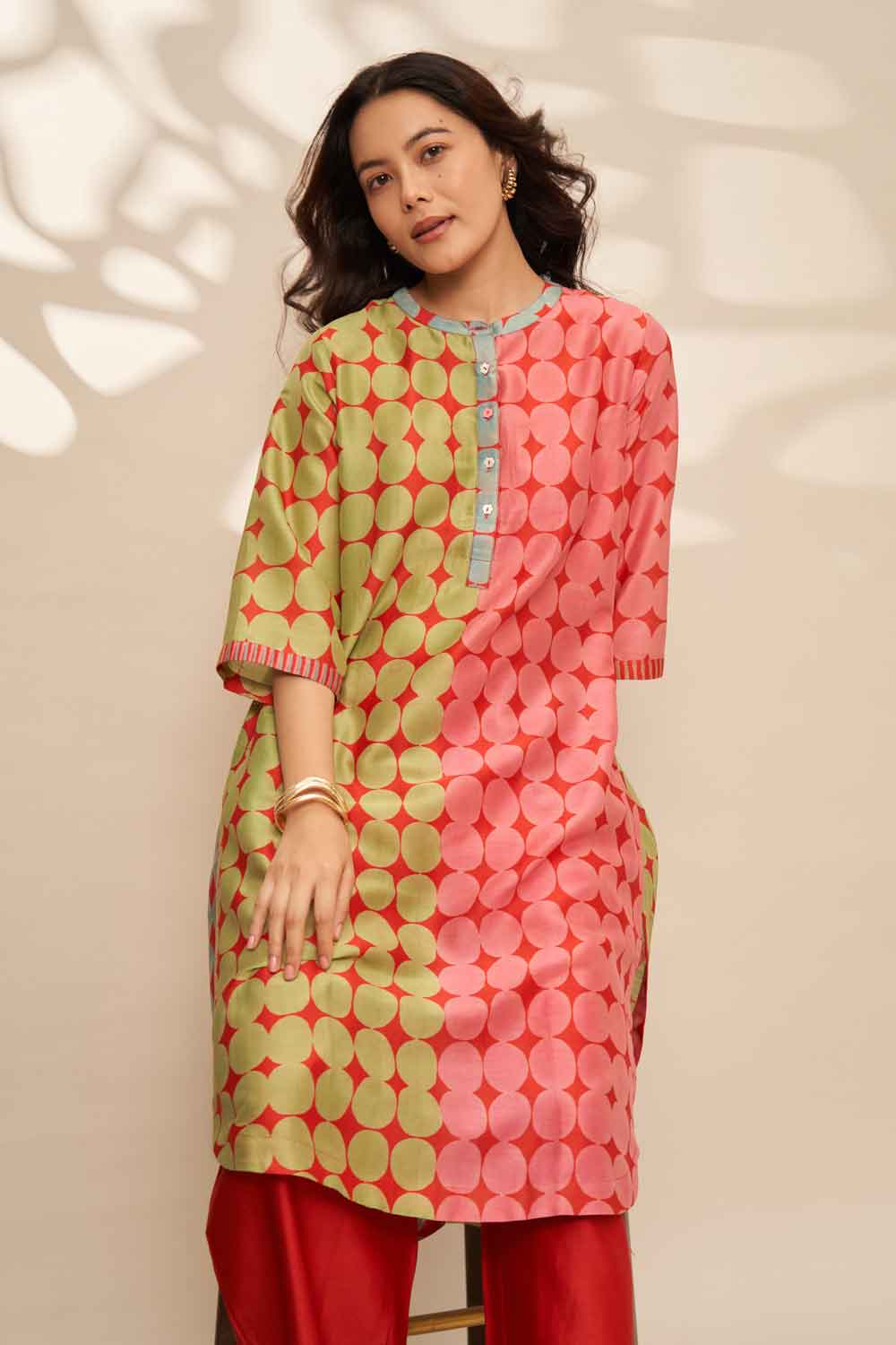 Radhika Red chanderi hand blockprinted Co-ord set