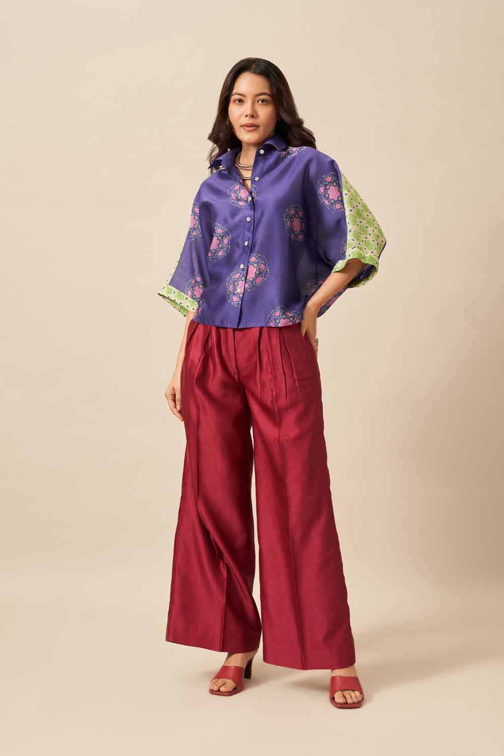 Mridu Blue chanderi hand blockprinted Shirt