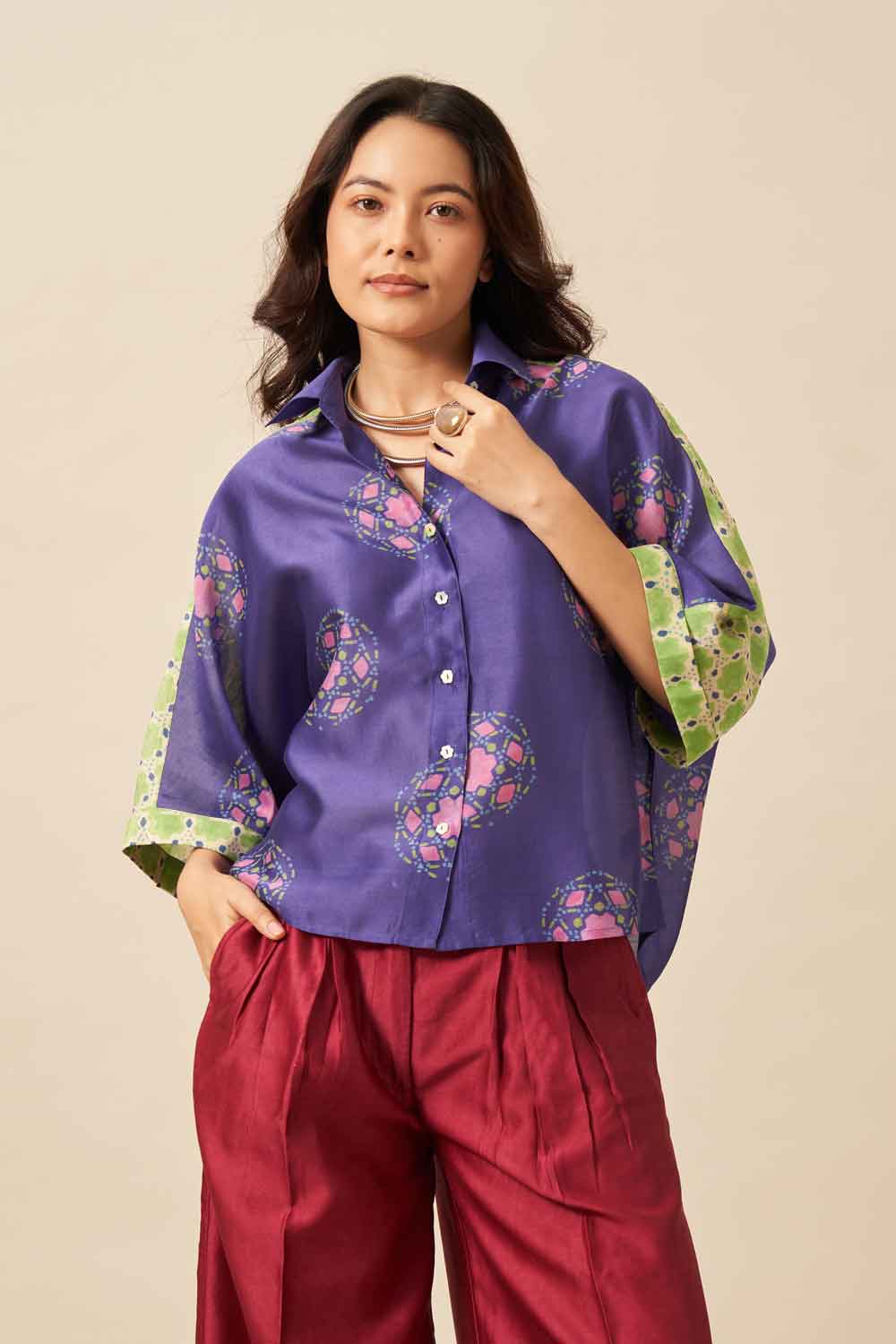 Mridu Blue chanderi hand blockprinted Shirt