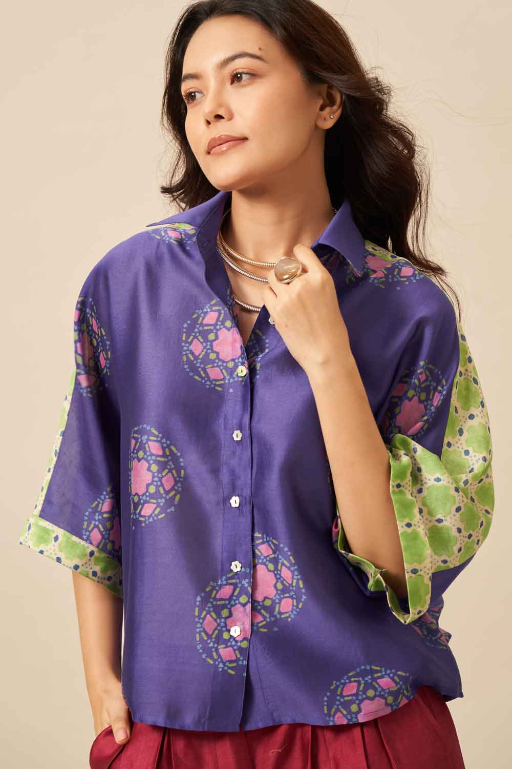 Mridu Blue chanderi hand blockprinted Shirt