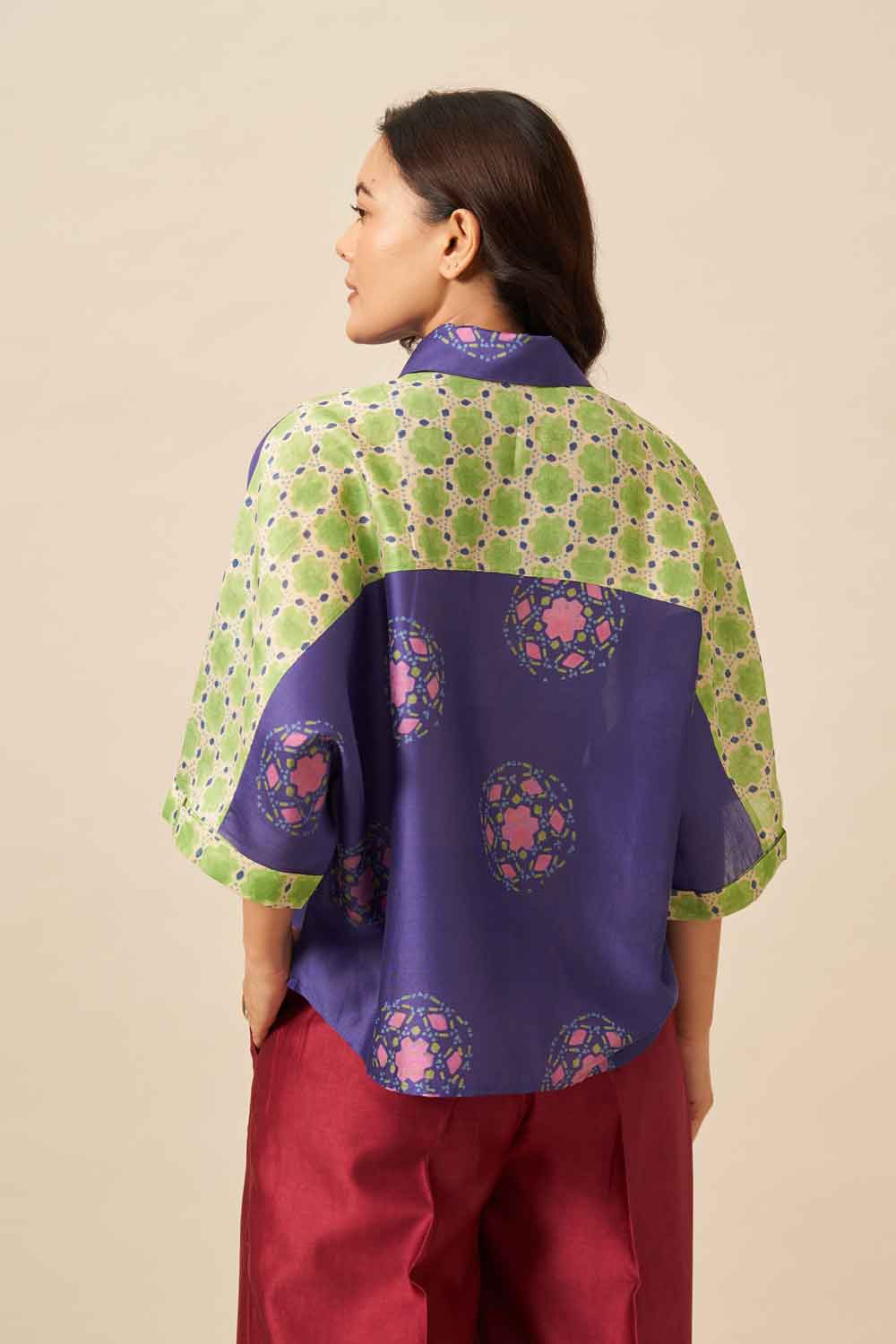 Mridu Blue chanderi hand blockprinted Shirt