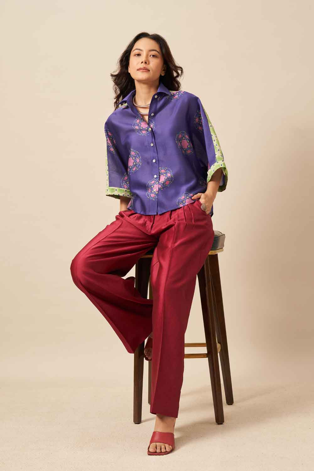 Mridu Blue chanderi hand blockprinted Shirt
