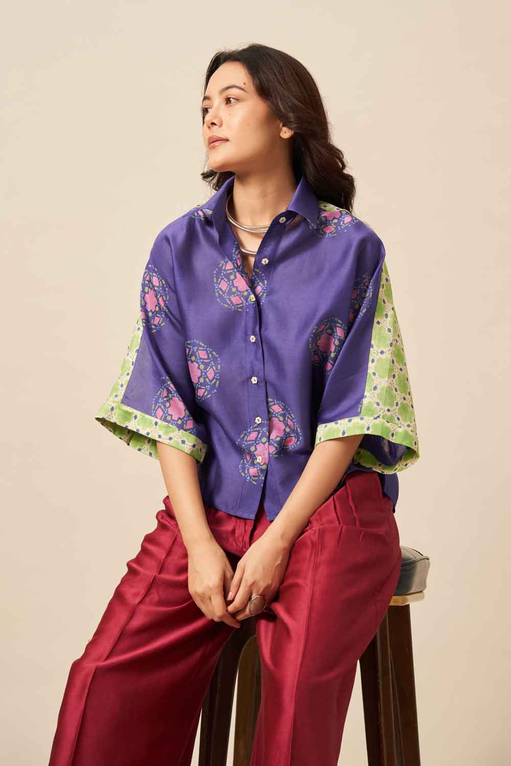 Mridu Blue chanderi hand blockprinted Shirt