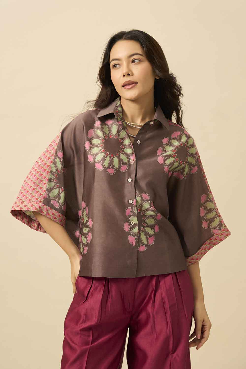 Tara Brown chanderi hand blockprinted Shirt