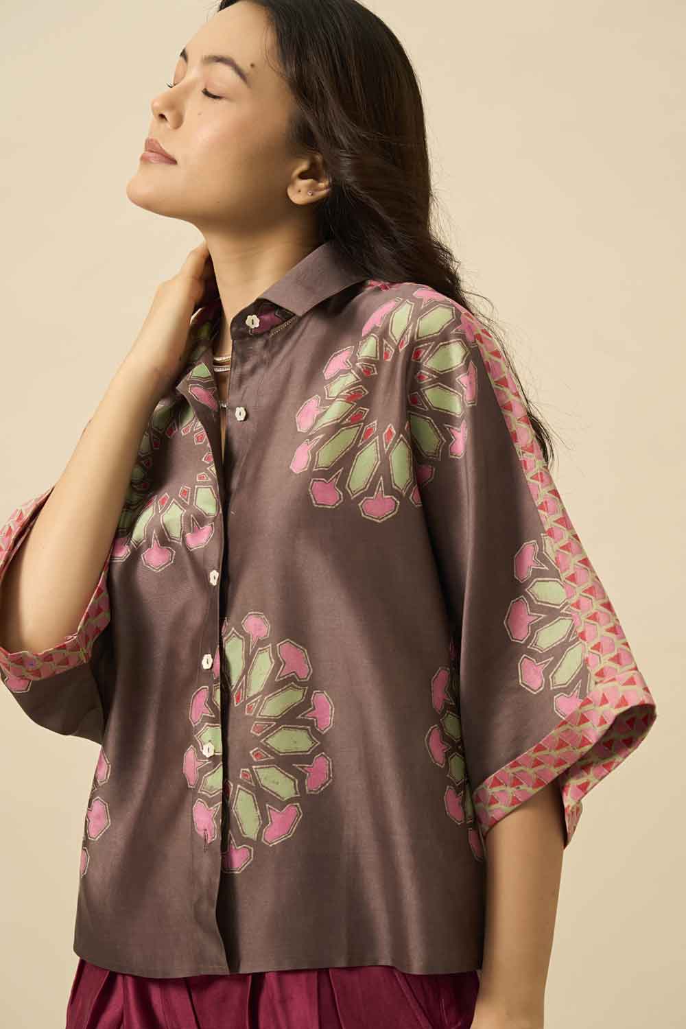 Tara Brown chanderi hand blockprinted Shirt