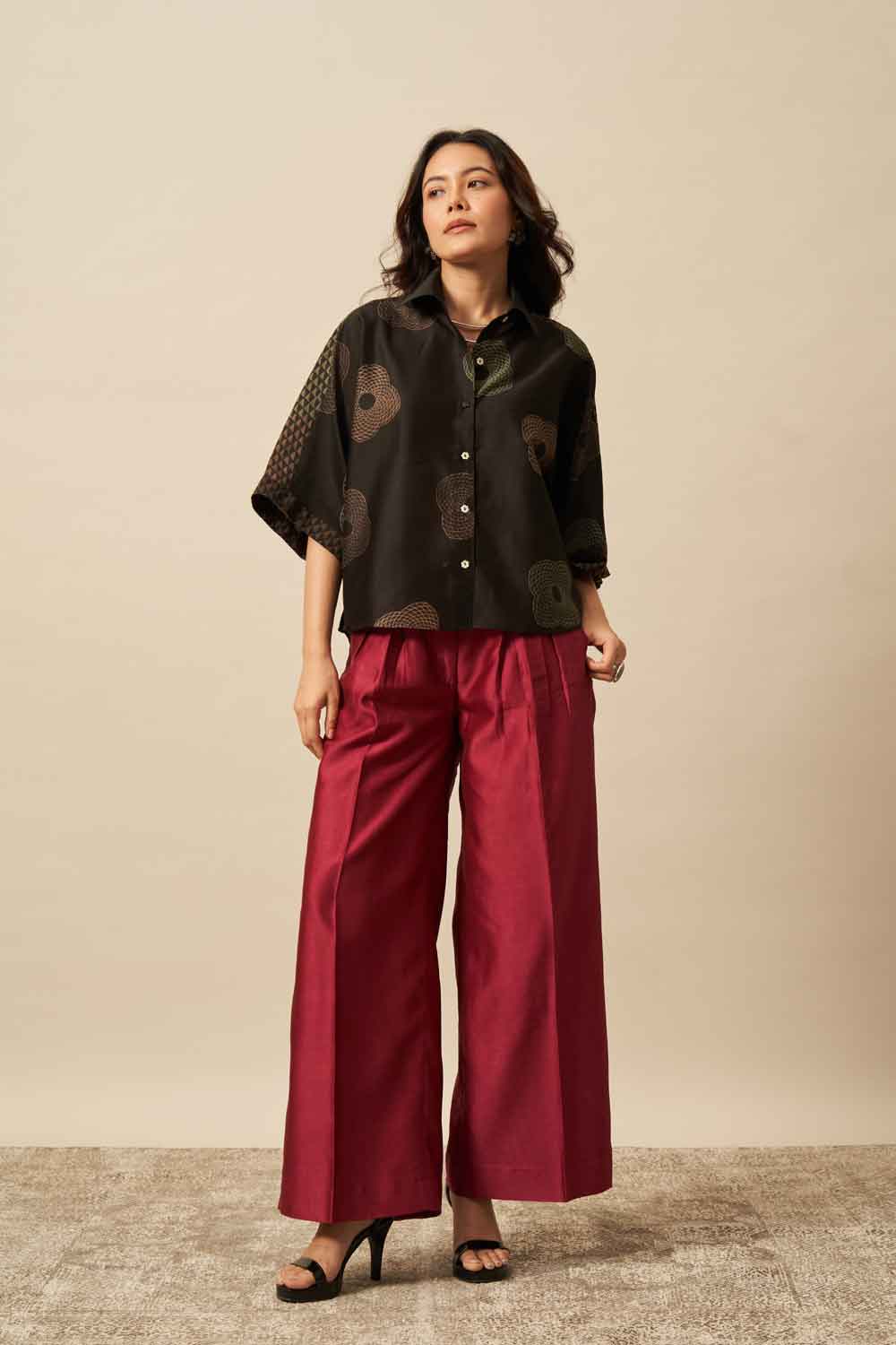 Charu Black chanderi hand blockprinted Shirt