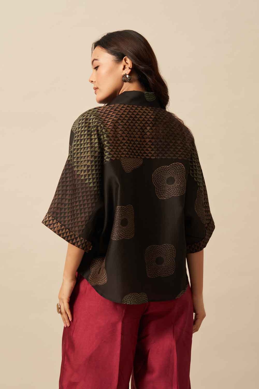 Charu Black chanderi hand blockprinted Shirt