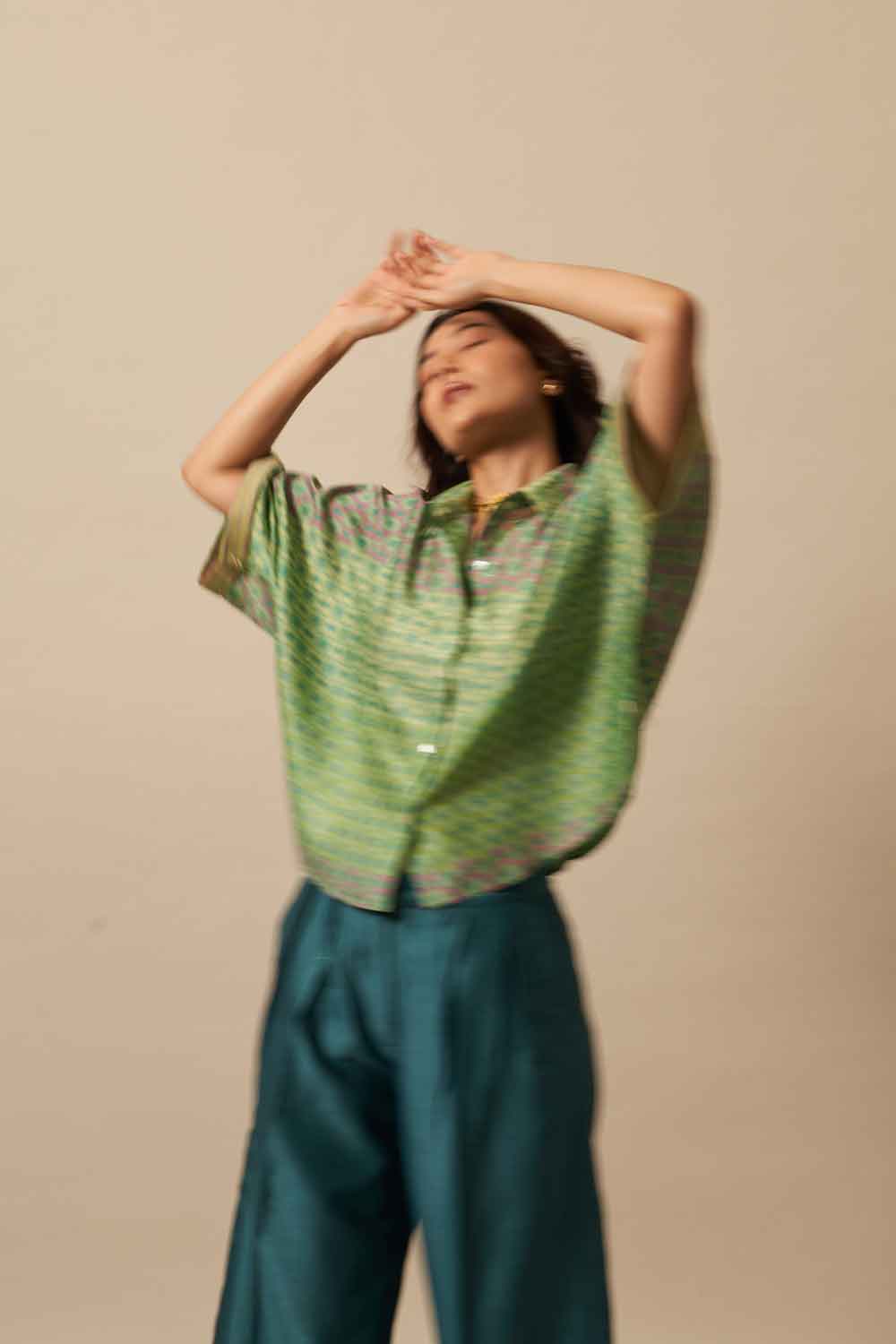 Aroha Teal chanderi hand blockprinted Shirt