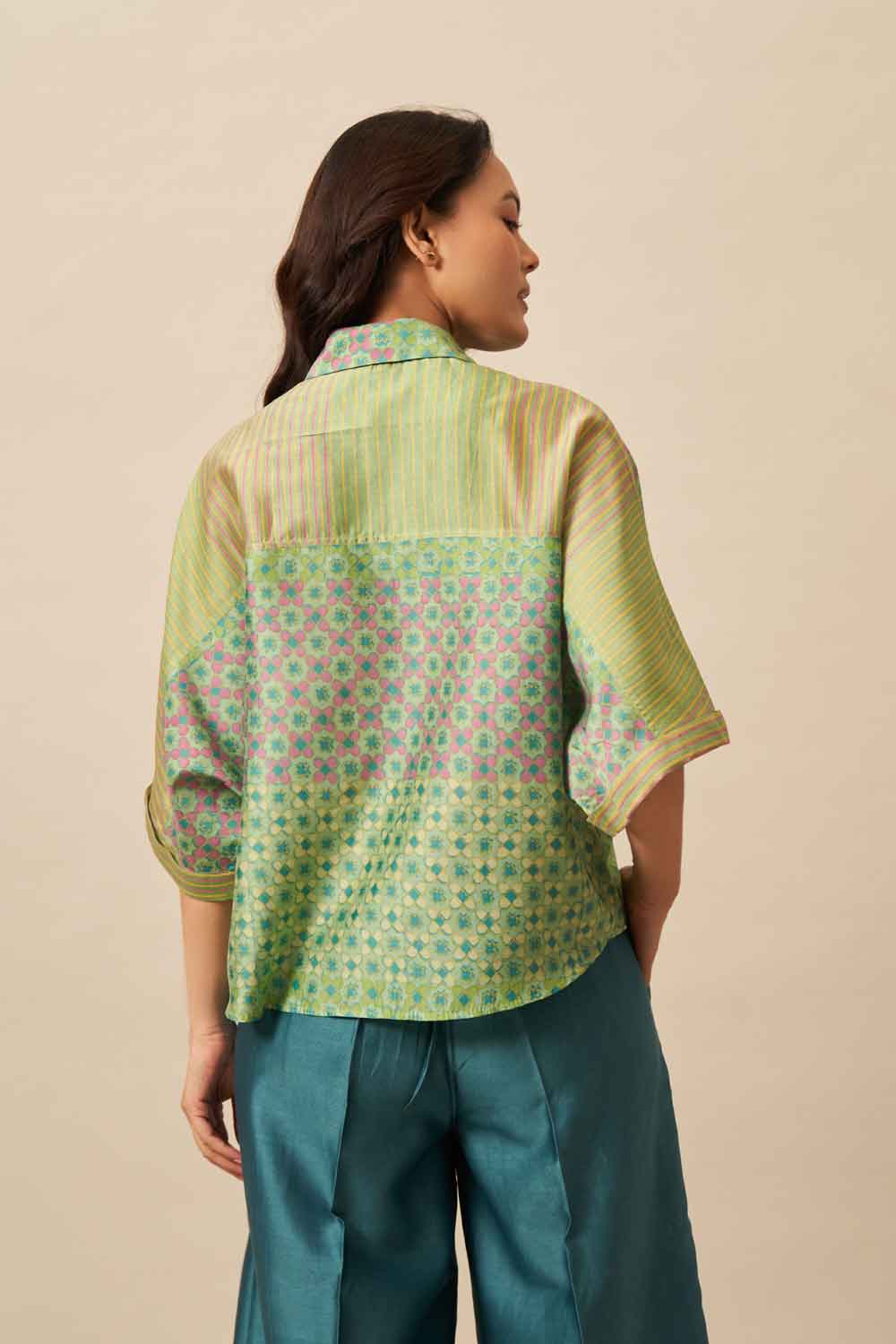 Aroha Teal chanderi hand blockprinted Shirt