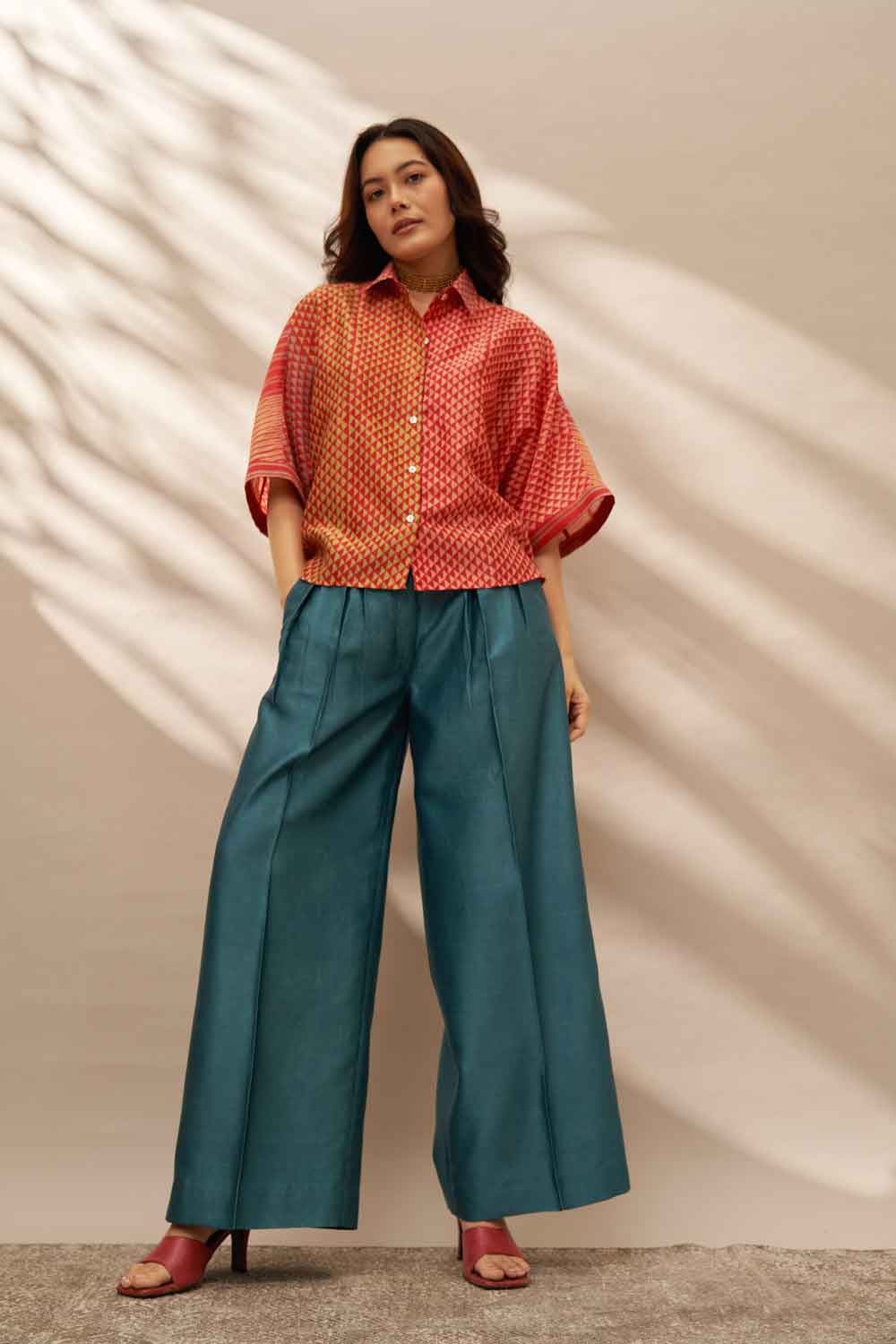 Chanchal Red chanderi hand blockprinted Shirt