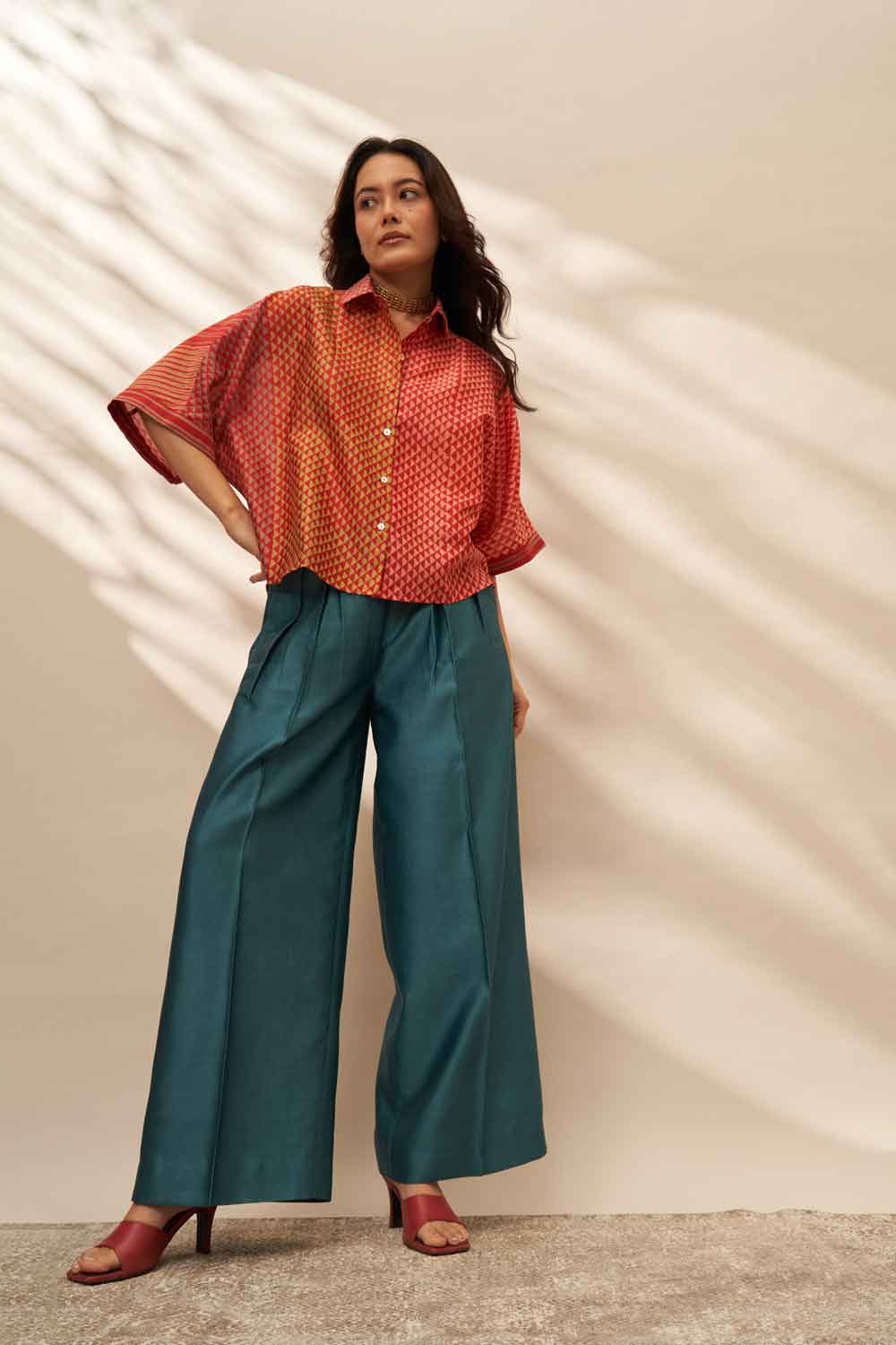 Chanchal Red chanderi hand blockprinted Shirt