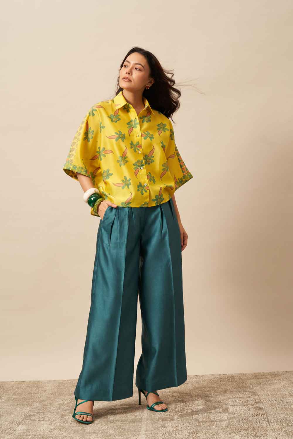 Bela Yellow chanderi hand blockprinted Shirt