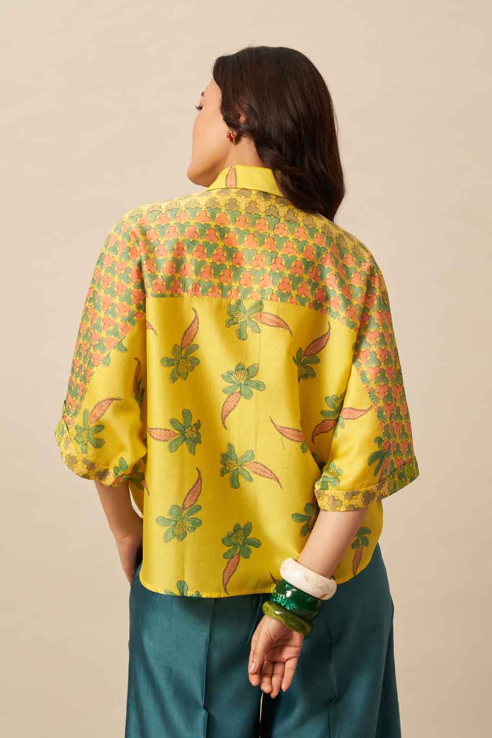 Bela Yellow chanderi hand blockprinted Shirt